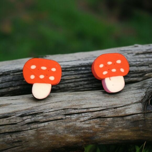 Mushroom Toadstool Stud Earrings - Picture 1 of 2